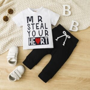 Kids Toddler Girls Boys Casual Cute Letter Print Short Sleeve Round Neck T-Shirt Solid Color Trousers Set