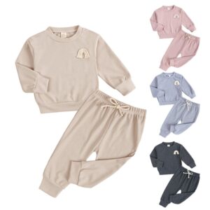 Kids Casual Round Neck Rainbow Embroidery Long-sleeved Sweatshirt And Pants Two-piece Set
