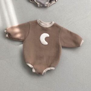 Baby Casual Round Neck Long Sleeve Moon Pattern Romper