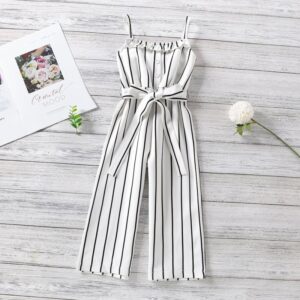 Girls Casual Stringy Selvedge Striped Jumpsuit