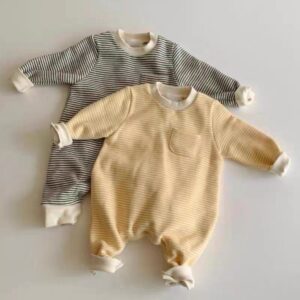 Kids Casual Round Neck Long Sleeve Stripe Jumpsuit