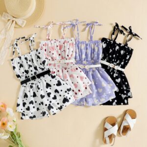 Toddlers Newborn Baby Fashion Girl Suspenders Heart Print Romper