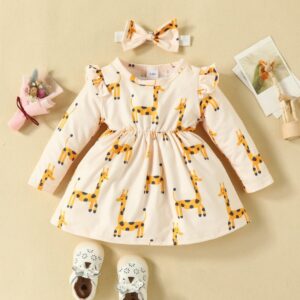 Toddlers Newborn Baby Girls Long-Sleeved Rainbow Butterfly Print Dress