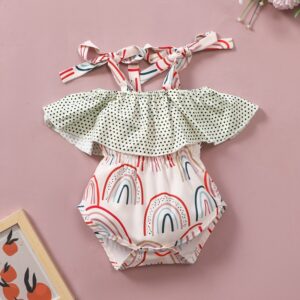 Baby Girls Retro Ruffled Polka Dot Rainbow Sling Romper