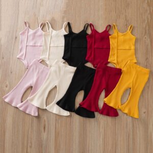 Toddlers Newborn Baby Fashion Girls Solid Color Pit Strip Suspenders Top And Pants 2pcs Set