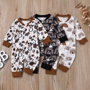 Baby Cute Long Sleeve Single-breasted All Over Print Jumpsuit