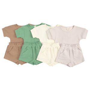 Kids Casual Solid Color Round Neck Short Sleeve Loose T-Shirt And Elastic Shorts Set