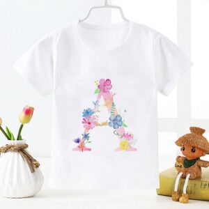 Kids Girls Casual Round Neck Short Sleeve Letter Flower Pattern Loose T-Shirt
