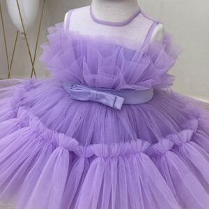 Kids Girls Elegant Solid Color Round Neck Sleeveless Mesh Fluffy Princess Party Dress