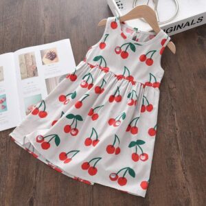 Children Kids Baby Fashion Girls Sleeveless Fruit Multicolor Print Casual Dress
