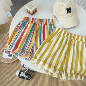 Kids Casual Color Blocking Elastic Waist Stripe Loose Shorts