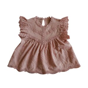 Children Kids Baby Fashion Girls Ruffle Sleeve Solid Color Hollow T-Shirt