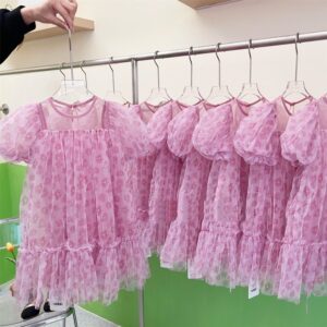 Children Kids Toddlers Girls Pink Floral Princess Mesh Dress