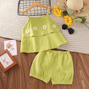 Children Kids Toddlers Girls Suspender Top And Shorts 2pcs Set