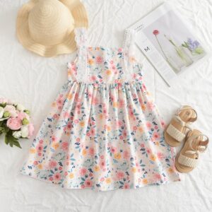 Children Kids Baby Fashion Girls Sleeveless Flower Print Lace Suspender Princess Dress