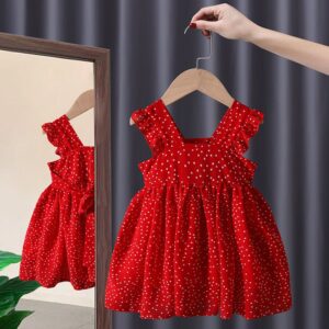 Children Kids Baby Fashion Girls Ruffle Sleeve Polka Dot Print Dress