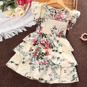 Children Kids Toddlers Fashion Girls Ruffle Sleeve Floral Print Princess Dress