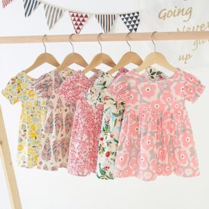 Children Kids Baby Fashion Girls Short Sleeve Flower Print Casual Dress
