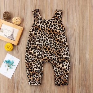 Toddlers Newborn Baby Fashion Girls Casual Basics Sleeveless Leopard Print Jumpsuit