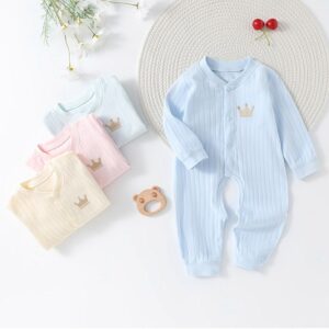 Kids Baby Boys Girls Spring And Autumn Casual Cute Solid Color Long Sleeve Romper