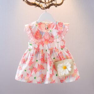 Kids Baby Girls Summer Casual Cute Flower Print Sleeveless Dress