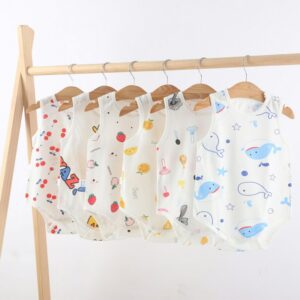 Kids Baby Boys Girls Summer Casual Cute Cartoon Animal Fruit Print Tank Top Short Sleeve Romper