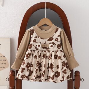 Kids Baby Girls Casual Cute Flower Print Long Sleeve Dress