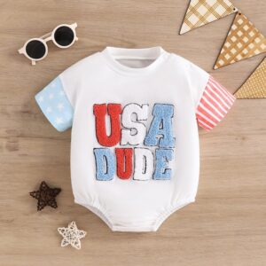 Kids Baby Boys Girls Casual Cute Party Independence Day Letter Short Sleeve Romper