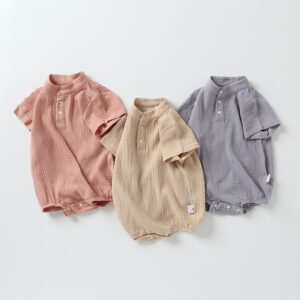 Kids Baby Boys Girls Casual Cute Solid Color Short Sleeve Romper