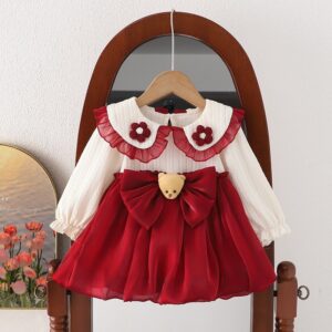 Kids Baby Girls Spring And Autumn Casual Cute Cartoon Bow Long Sleeve Dress