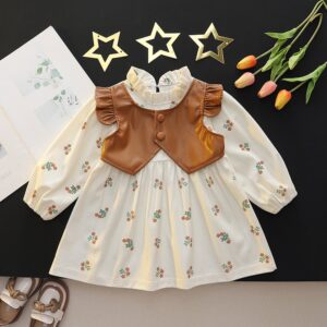 Kids Baby Girls Spring Autumn Casual Cute Tiny Flower Long Sleeve Dress
