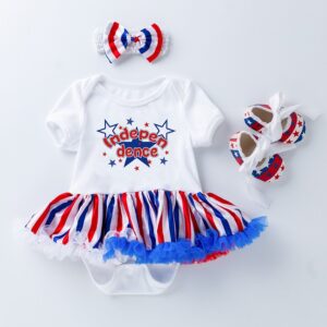 Kids Baby Girls Cute Party Independence Day Bow Stripe Print Romper