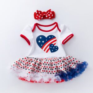 Kids Baby Girls Cute Party Independence Day Heart Stripe Print Romper