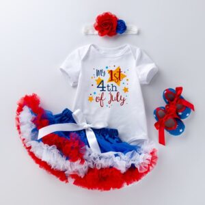 Kids Baby Girls Cute Party Independence Day Bow Print Romper Mesh Skirt Set