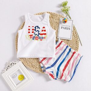 Kids Baby Boys Girls Cute Party Independence Day Stripe Print Tank Top Shorts Set