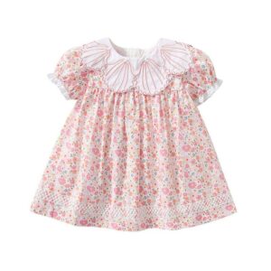 Kids Baby Girls Casual Cute Tiny Flower Print Short Sleeve Dress