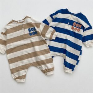 Kids Baby Boys Girls Casual Cute Letter Stripe Print Long Sleeve Romper