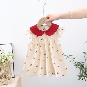 Children Kids Toddlers Fashion Girls Peter Pan Collar Cherry Print Dress