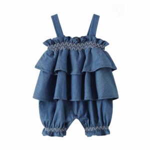 Kids Baby Girls Casual Cute Solid Color Cowboy Sleeveless Cami Romper