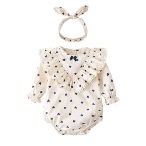 Kids Baby Girls Casual Cute Heart Print Long Sleeve Round Neck Romper
