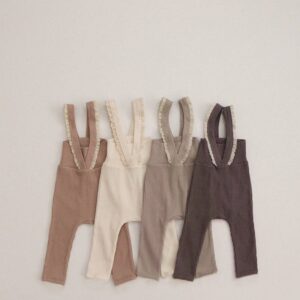 Kids Baby Boys Girls Casual Solid Color RIB-KIT Bow Sleeveless Suspender Romper