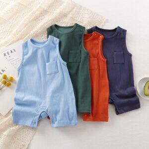 Kids Baby Boys Girls Casual Cute Solid Color Rib-Knit Sleeveless Romper