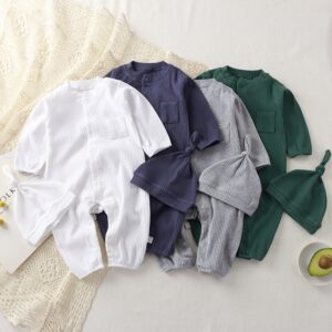 Kids Baby Boys Girls Casual Cute Solid Color RIB-KIT Long Sleeve Romper