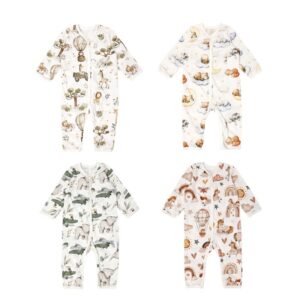 Kids Baby Boys Girls Cute Cartoon Print Long Sleeve Round Neck Romper