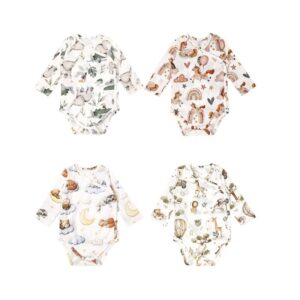 Kids Baby Boys Girls Cute Cartoon Print Long Sleeve Round Neck Romper