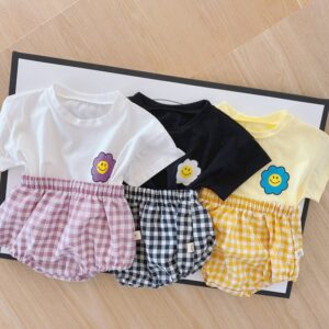 Kids Baby Girls Casual Cute Flower Print Short Sleeve Round Neck T-Shirt Playd Shorts Set