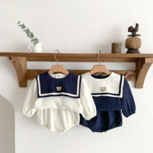 Kids Baby Boys Girls Casual Cute Cartoon Long Sleeve Lapel Shorts Set