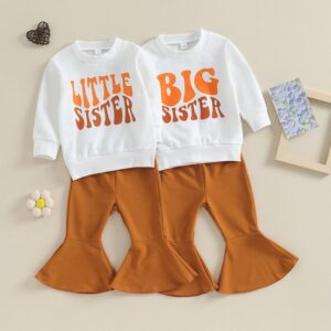 Kids Baby Girls Casual Sports Letters Print Long Sleeve Round Neck Sweatshirts Flare Trousers Set