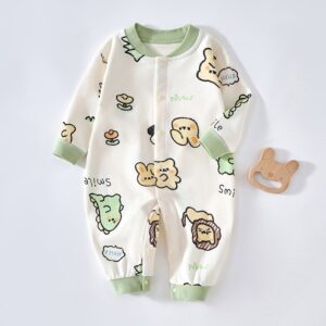 Kids Baby Boys Girls Cute Cartoon Print Long Sleeve Round Neck Romper