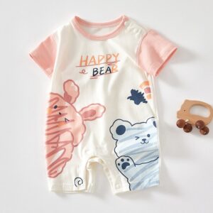 Kids Baby Boys Girls Cute Cartoon Print Short Sleeve Round Neck Romper